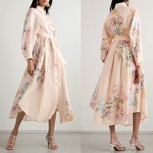 Zimmermann Halliday Floral Long Sleeve Linen Dress Cream FLAW READ US 4 AU 0 NWT